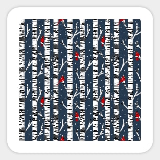 Cardinal birds on birch trees on navy Sticker